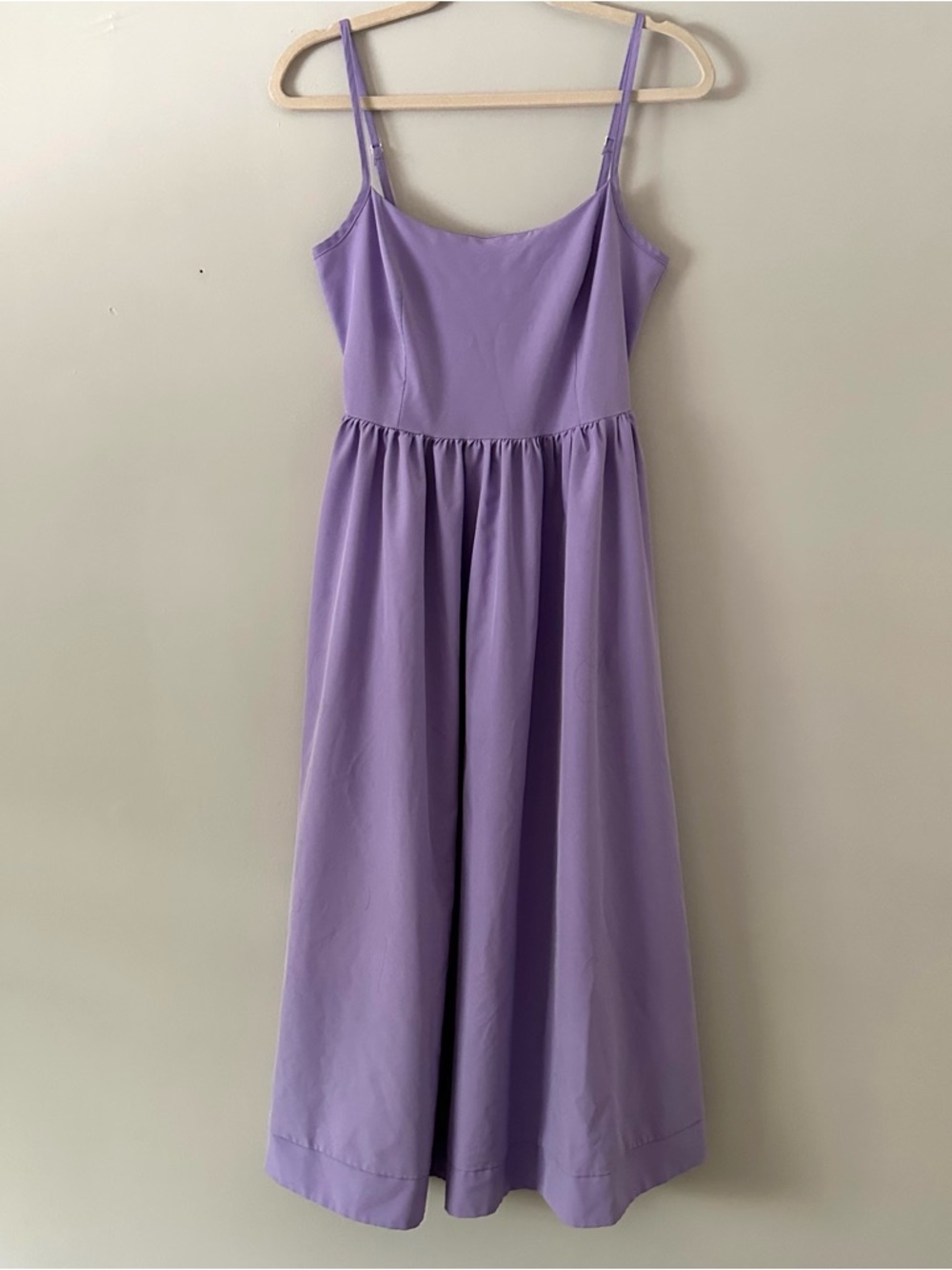 Lavender Midi Dress Adjustable Strap Fit and Flare Spring Wedding Guest Dress M